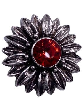 Ginger Snap #204 - “Silver Sunflower with Red Stone” For 18mm Snap Jewelry!